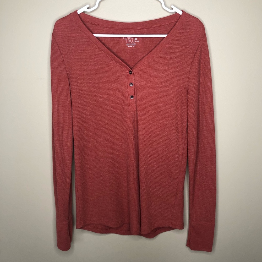 Time and Tru medium orange waffle knit henley